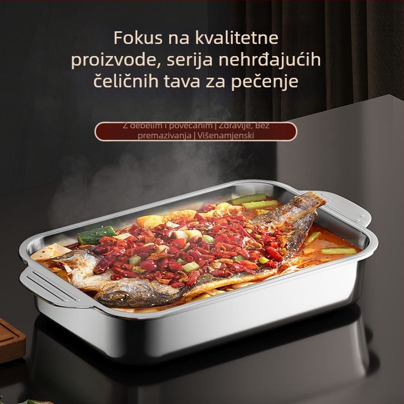 Nehrđajući čelična ploča za roštiljanje ribe, debela, kvadratnog oblika, kompatibilna s indukcijskom pločom, mikrovalno sigurna, višenamjenska za kućnu i poslovnu upotrebu