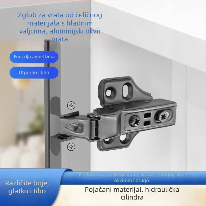 Amortizirajući šarki za vrata s aluminijskim okvirom, za staklene vitrine i knjižnice, standardni kvadratni šarki, materijal: hladno valjani čelik, površinska obloga: elektroplating, stil: moderni minimalistički