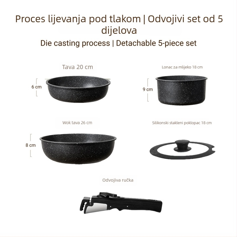 Odvojivi set tiganja s neprijanjajućim premazom – aluminij, odvojiva konstrukcija, neprijanjajući premaz, složeno dno