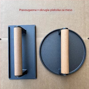 Lijevna ploča za pritiskanje mesa – debeli dizajn, pravokutna ili kružna, za burgere i roštiljske steake