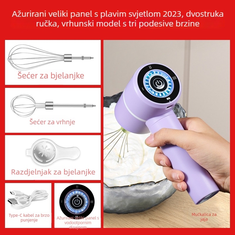 Bežični ručni mikser za kremu i pečenje — 20W, 5V, 50Hz, PP kućište