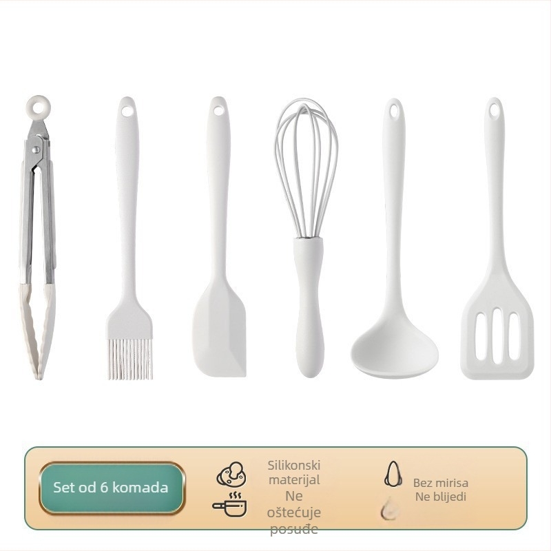Set silikonskih kuhinjskih alata za prehranu djece: spatula, mini žlica, pjenjača za jaja, klipsa za hranu; silikon za hranu, otporan na visoke temperature, protuklizan, ne lijepi