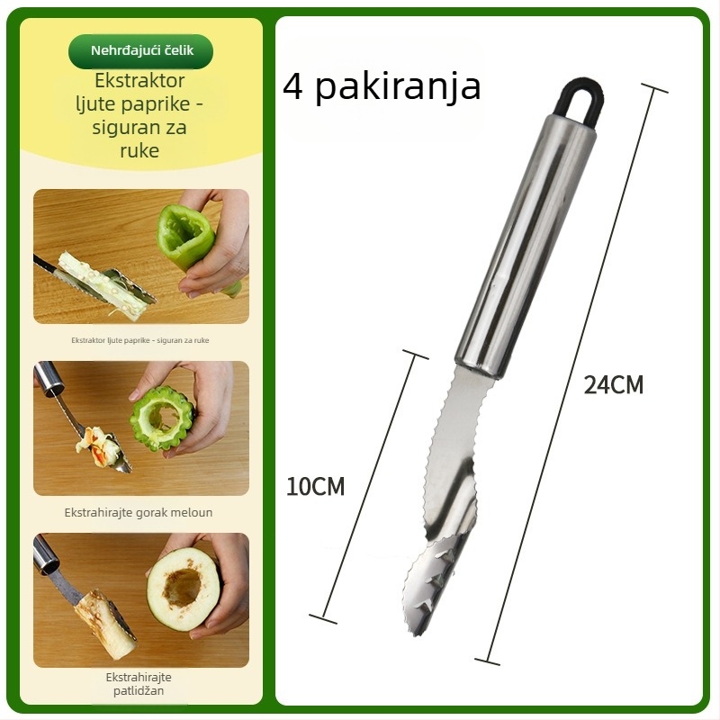 Nehrđajući čelik alat za uklanjanje sjemenki iz zelenih paprika i gorčkog dinje; kuhinjski gadget; moderan minimalistički dizajn; lansiran 2022