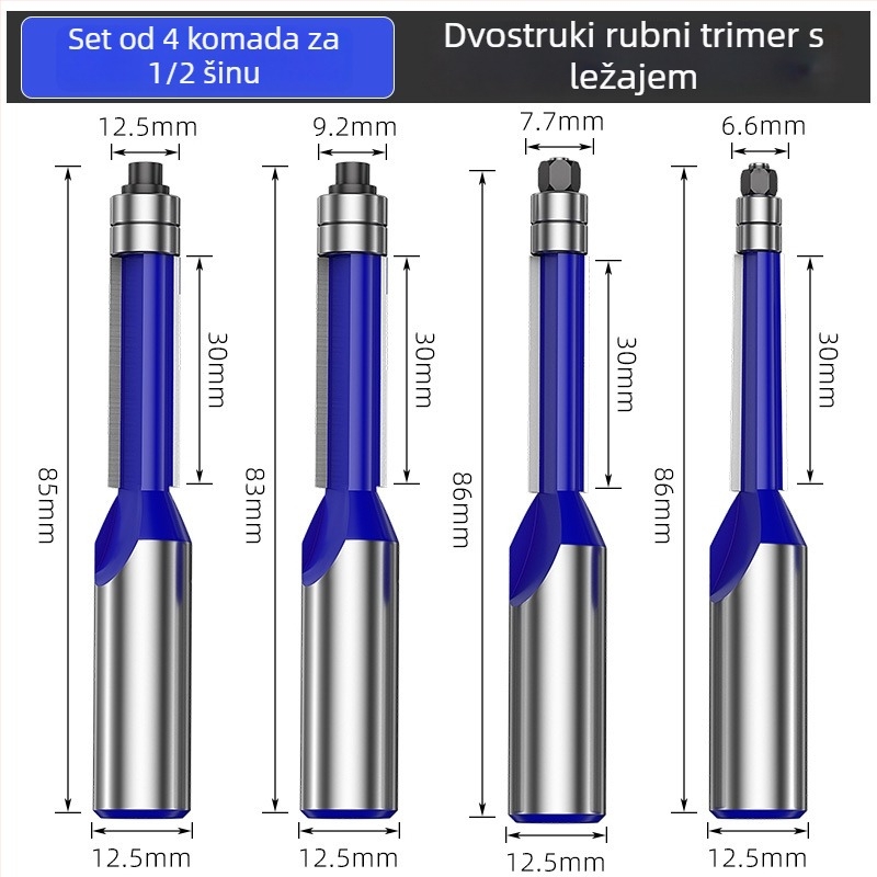 Set freza za drvo s dvostrukim ležajevima i dvostruko oštrim glavama rezova