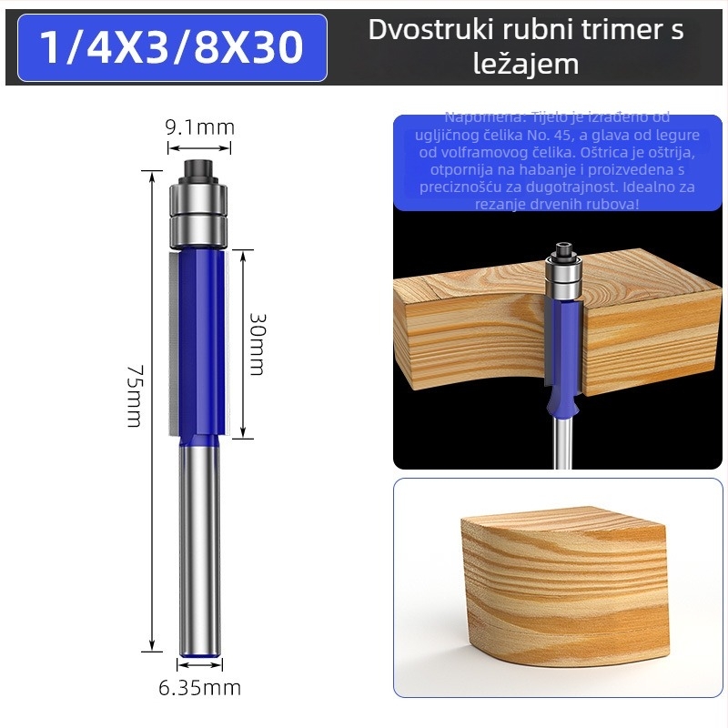 Set freza za drvo s dvostrukim ležajevima i dvostruko oštrim glavama rezova