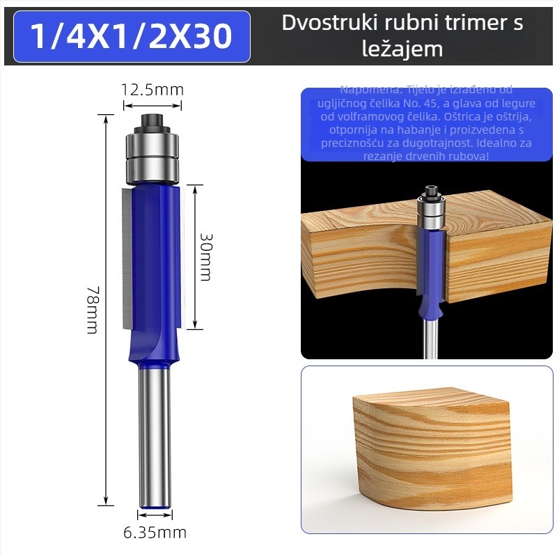 Set freza za drvo s dvostrukim ležajevima i dvostruko oštrim glavama rezova