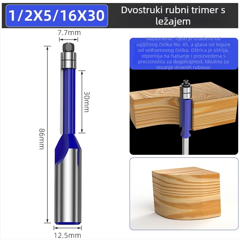 Set freza za drvo s dvostrukim ležajevima i dvostruko oštrim glavama rezova