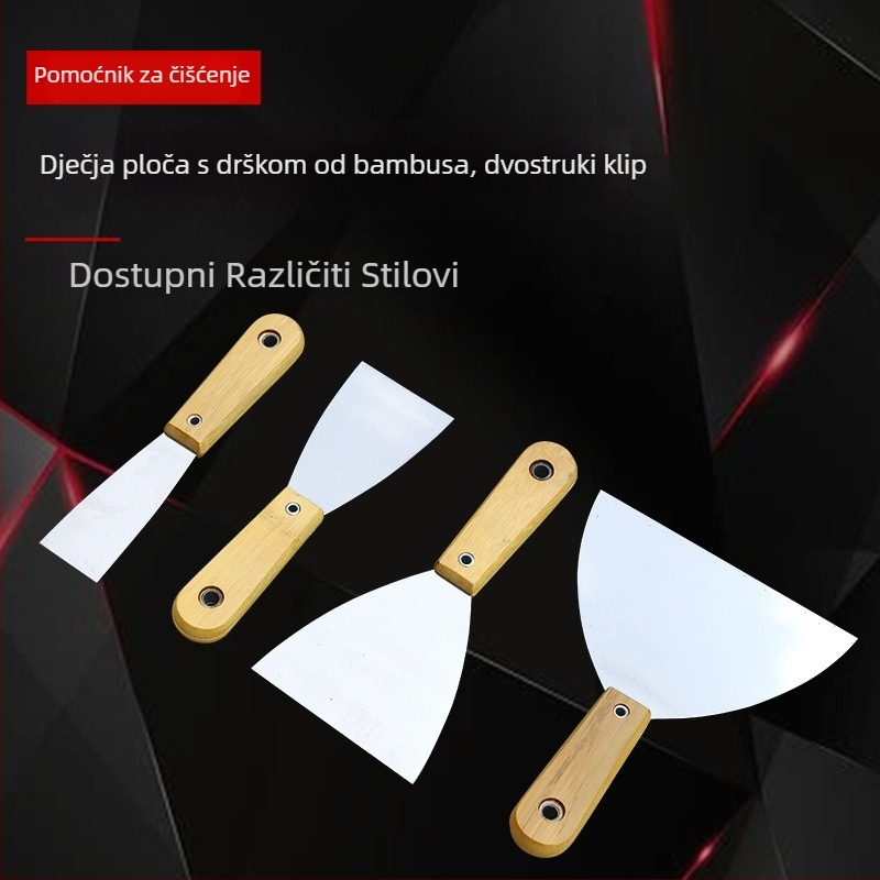 Špachtla za špachtanje s bambuskom ručkom, debela ravna oštrica, za skidanje boje sa zidova i popunjavanje fuge