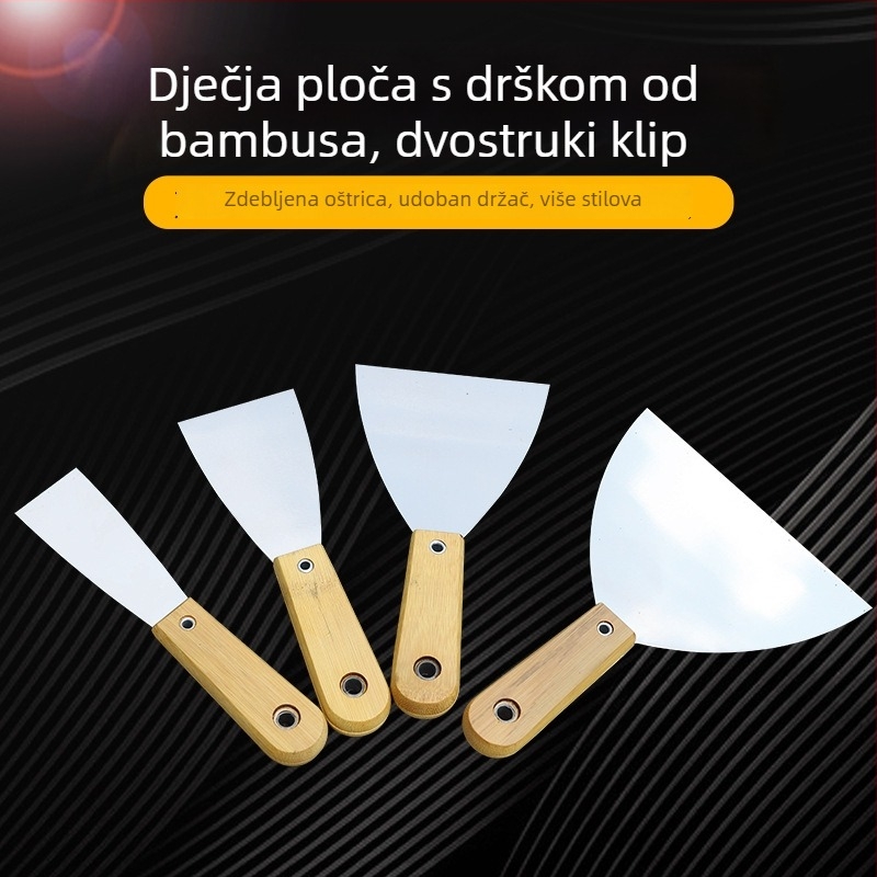 Špachtla za špachtanje s bambuskom ručkom, debela ravna oštrica, za skidanje boje sa zidova i popunjavanje fuge