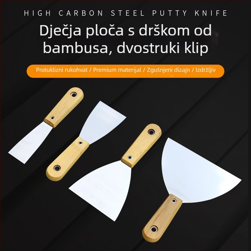 Špachtla za špachtanje s bambuskom ručkom, debela ravna oštrica, za skidanje boje sa zidova i popunjavanje fuge