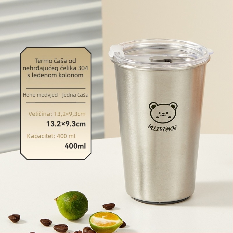 Šalica za kavu od nehrđajućeg čelika 304, vanjska prijenosna, brzo hlađenje, Bear Family uzorak, mogućnost logotipa