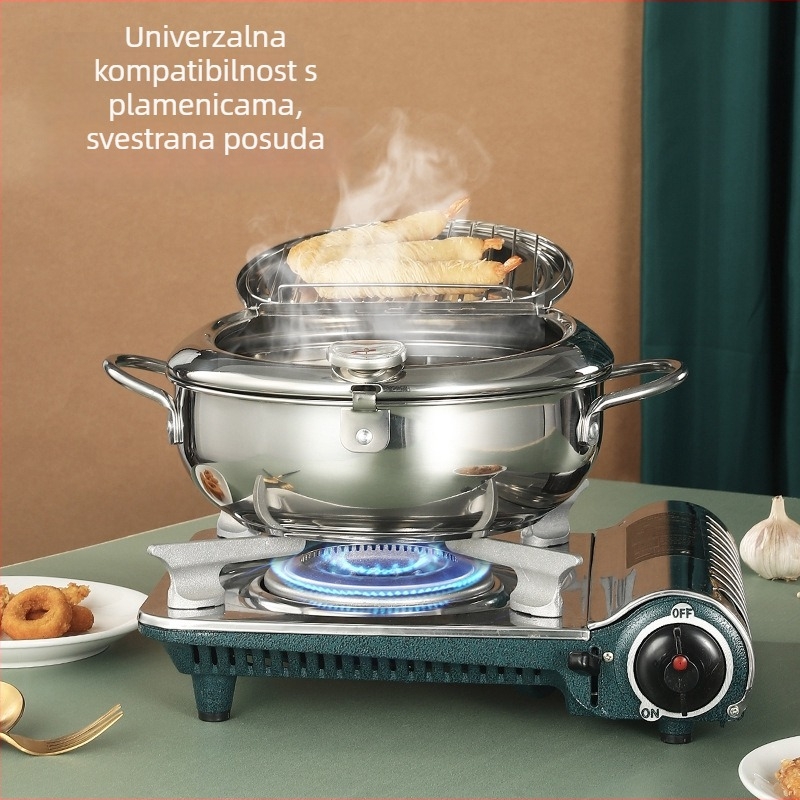 Tempura duboki lonac za prženje od nehrđajućeg čelika, japanski stil, prženje, dubina 8 cm