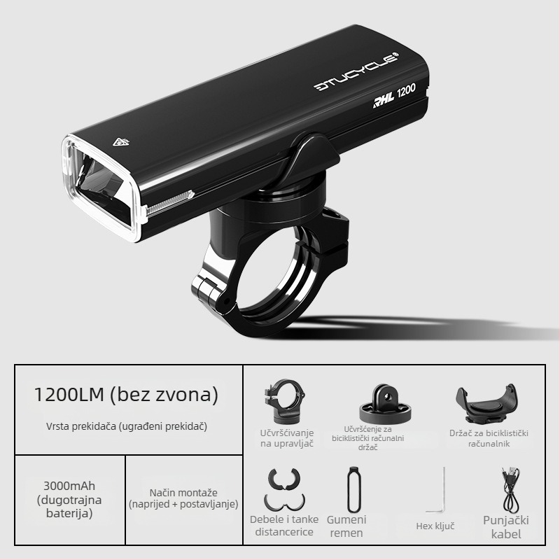 Prednje svjetlo za bicikl s integriranim klaksonom, sve-u-jednom, aluminijska legura, vodootporno, brzo oslobađanje, visoka svjetlina