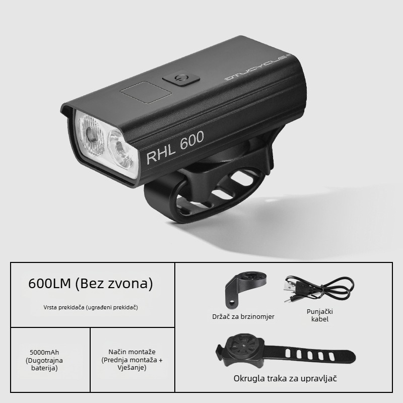 Prednje svjetlo za bicikl s integriranim klaksonom, sve-u-jednom, aluminijska legura, vodootporno, brzo oslobađanje, visoka svjetlina