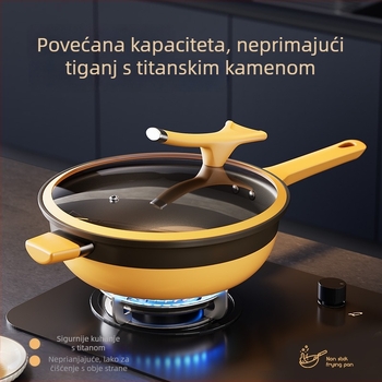 Željezni wok s titan-keramičkim neprijanjljivim premazom, stakleni poklopac, pogodan za univerzalnu ploču, model Acspa