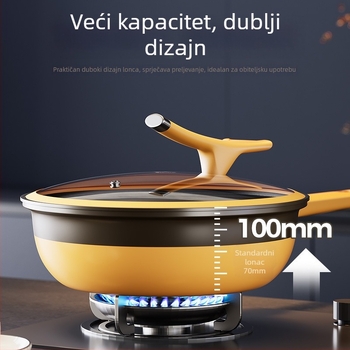 Željezni wok s titan-keramičkim neprijanjljivim premazom, stakleni poklopac, pogodan za univerzalnu ploču, model Acspa