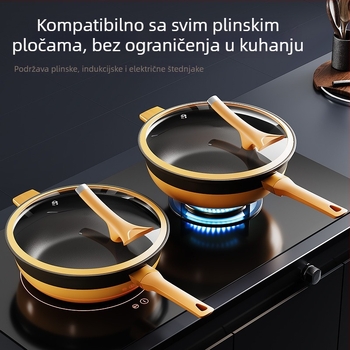 Željezni wok s titan-keramičkim neprijanjljivim premazom, stakleni poklopac, pogodan za univerzalnu ploču, model Acspa