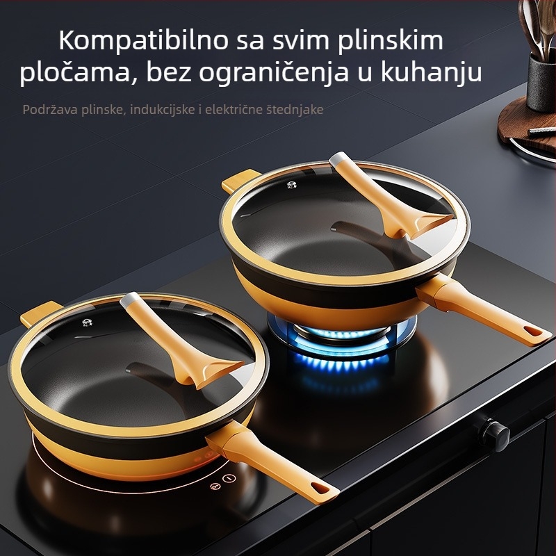 Željezni wok s titan-keramičkim neprijanjljivim premazom, stakleni poklopac, pogodan za univerzalnu ploču, model Acspa