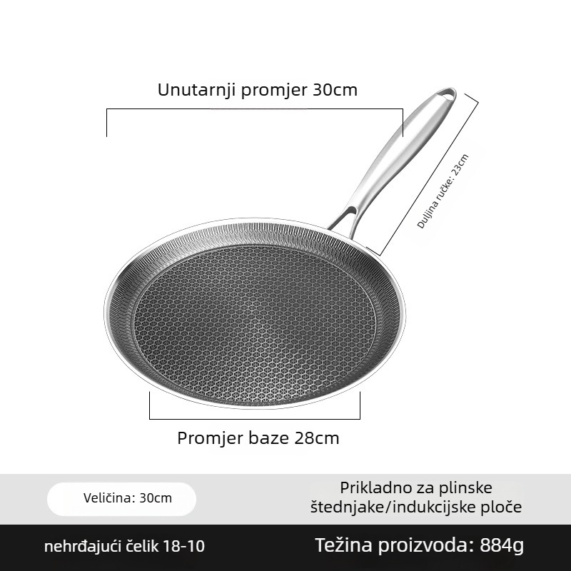 Okrugli grill tiganj od 316 nehrđajućeg čelika, neprijanjajući, kompatibilan s plinom i indukcijom, težina 1 kg