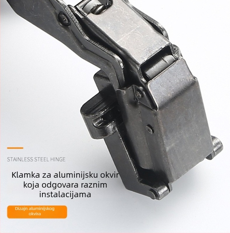 Hidraulijski kutni šarnir za vrata s okvirom od stakla i aluminija, 135°/165°/175°, pogodan za vitrine i ormariće, uključuje montažne vijke