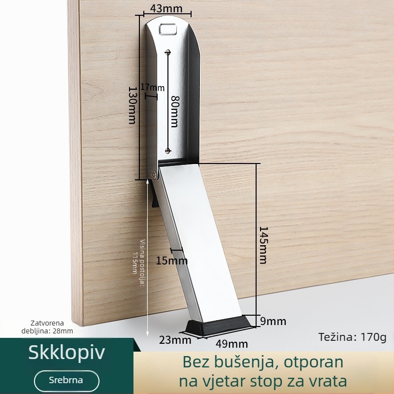 Nehrđajući čelični zaustavljač vrata, bruširani završetak, produženi dizajn.