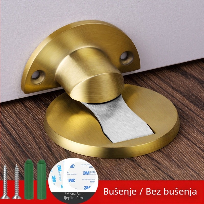 Magnetski stopper za vrata, podnožje na podu, nevidljiv i tih, antikolizijski, skriven dizajn, aluminijska legura, polirana površina, za hotelsku spavaću sobu