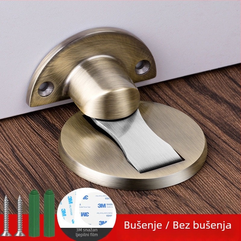 Magnetski stopper za vrata, podnožje na podu, nevidljiv i tih, antikolizijski, skriven dizajn, aluminijska legura, polirana površina, za hotelsku spavaću sobu