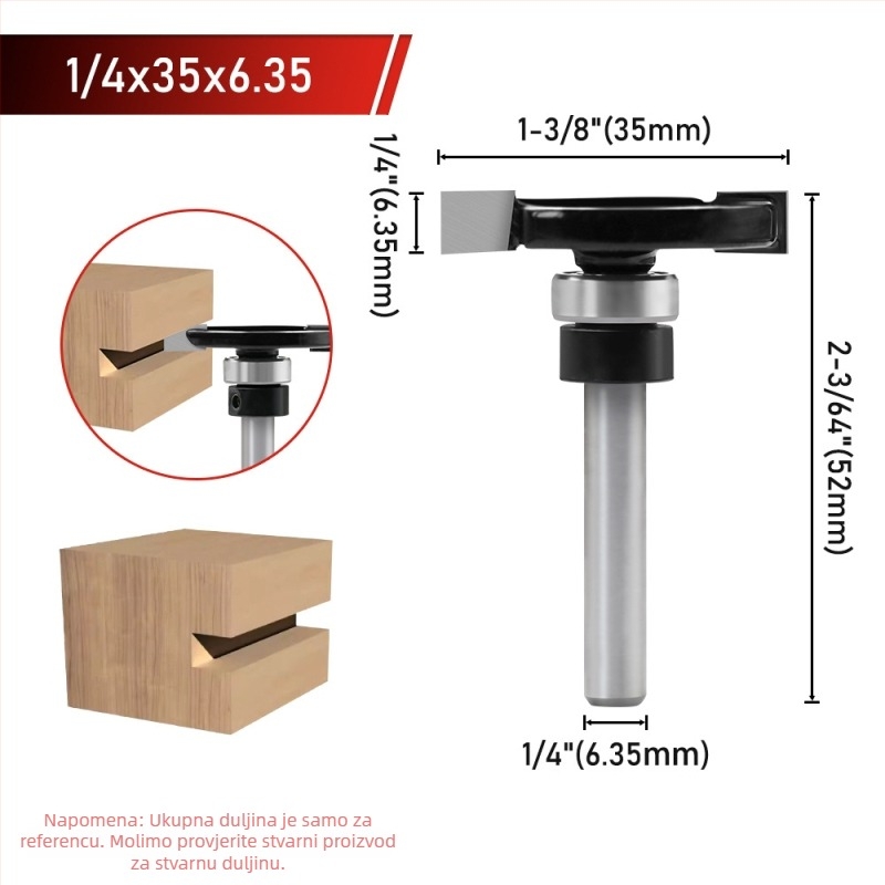 T-tip oštrica za strojeve za obradu drveta, nož za udubljivanje (slotting knife), Edge Trimmer, 6-osi osovina, ležaj 1/4 osovine