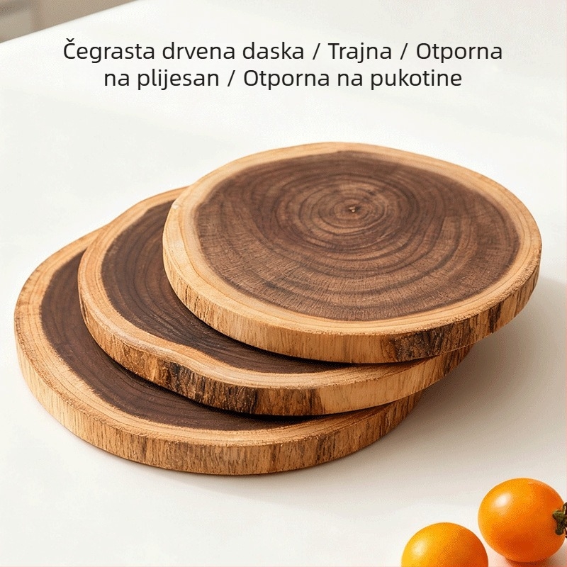 Daska za rezanje od akacije, nepravilan oblik, dvostrana, za kruh i voće, kampiranje i kućnu upotrebu.