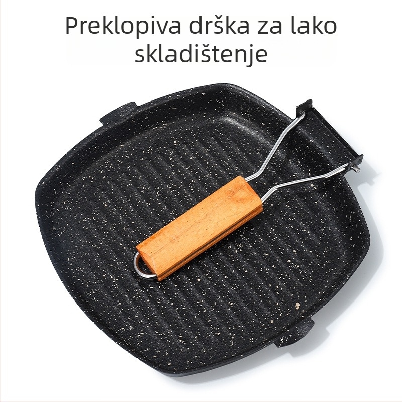 Tiganj za prženje od finog željeza s neprijanjajućim premazom, dubina 3-5 cm, pogodan za plinsku kuhalicu