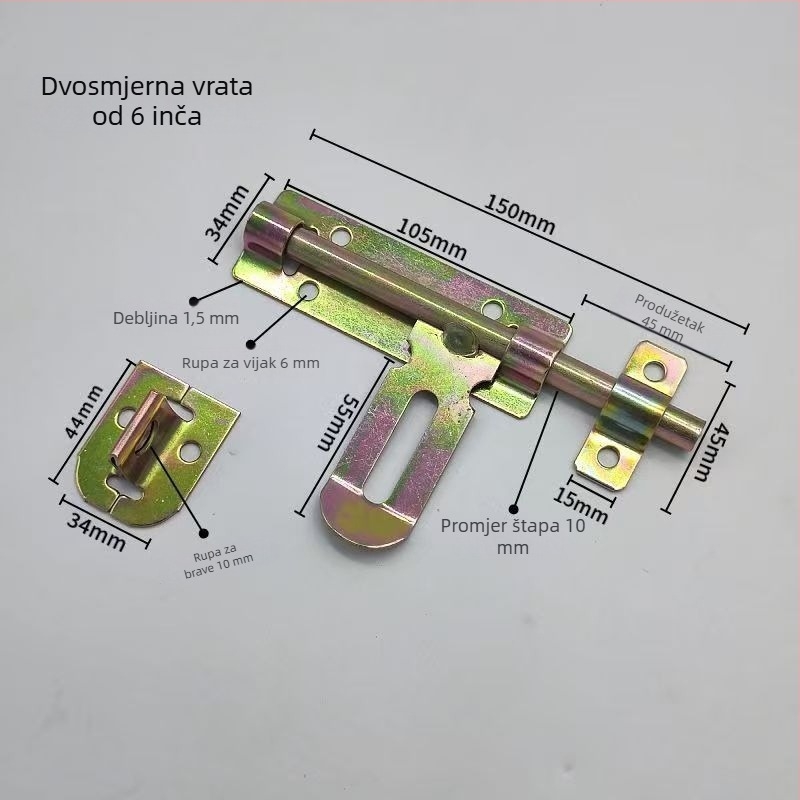 Željezni mehanizam za vrata s leptir kvačilom, površinska obrada zadana