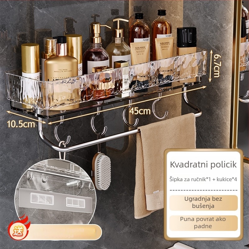 Zidni kutni regal za kupaonicu – bez bušenja, dvostruki plastični regal, nosivost do 1 kg
