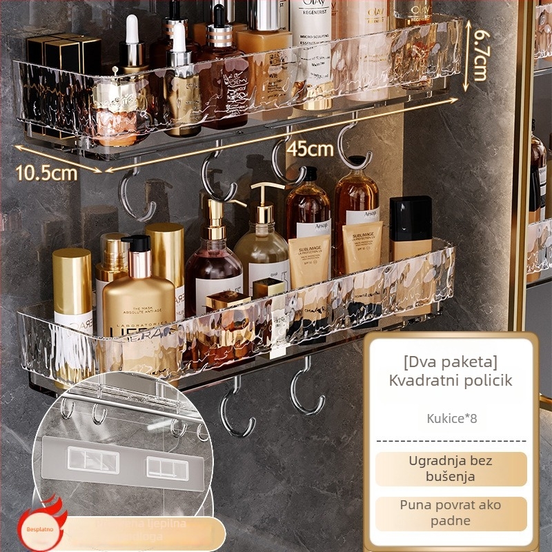 Zidni kutni regal za kupaonicu – bez bušenja, dvostruki plastični regal, nosivost do 1 kg
