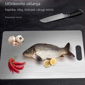 Kuhinjska daska od nehrđajućeg čelika – dvostrana, prijenosna, antibakterijska, protiv plijesni, moderni minimalistički stil (Materijal: nehrđajući čelik; Funkcije: kućanstvo, prijenosno, antibakterijsko, protiv plijesni; Stil: moderni minimalistički)