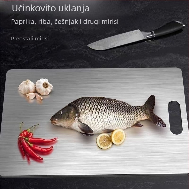 Kuhinjska daska od nehrđajućeg čelika – dvostrana, prijenosna, antibakterijska, protiv plijesni, moderni minimalistički stil (Materijal: nehrđajući čelik; Funkcije: kućanstvo, prijenosno, antibakterijsko, protiv plijesni; Stil: moderni minimalistički)