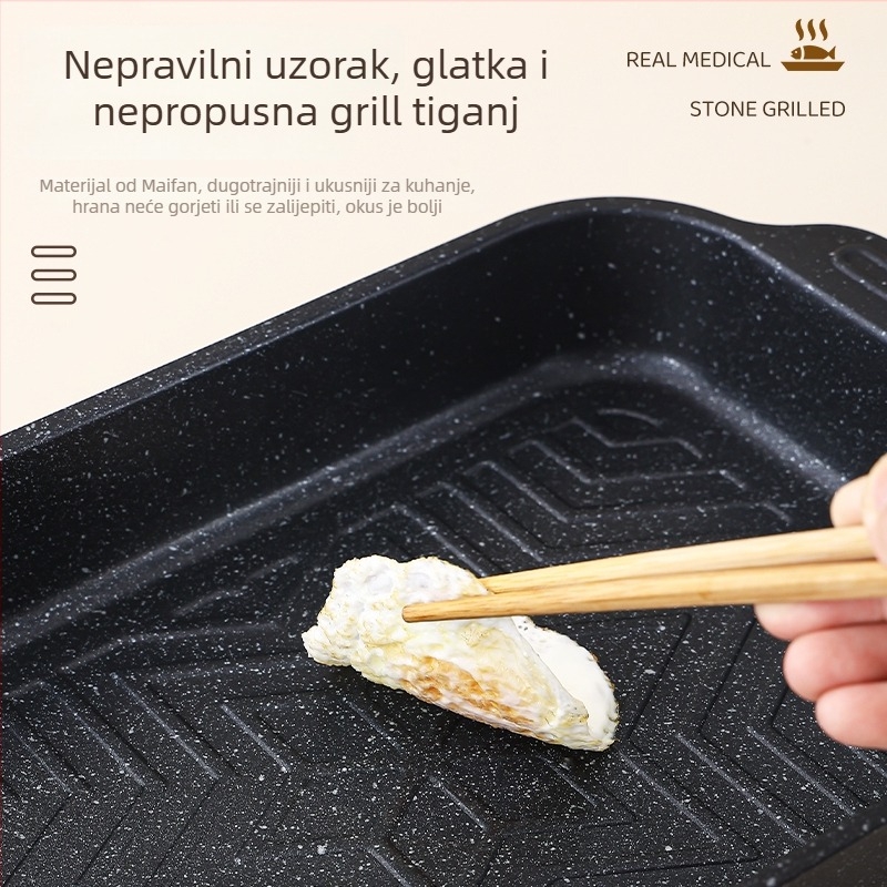 Tava za roštiljanje ribe, kvadratna od željeza, elektroforetska završna obrada, sklopiva, premium kvaliteta