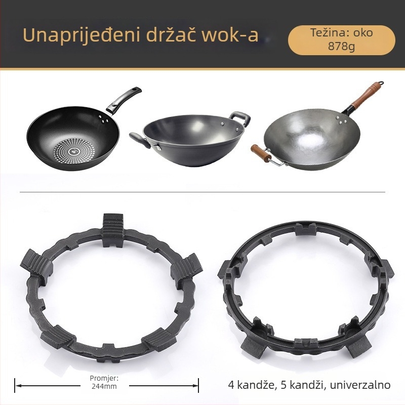 Stalak za plinski štednjak s protukliznim držačem lonaca, željezo, zidni, kineski stil, bez montaže