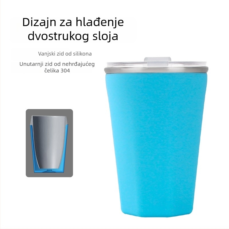 Šalica s dvostrukim slojem hlađenja; unutarnja silikon, vanjski 304 nehrđajući čelik; hladno očuvanje; težina 250 g
