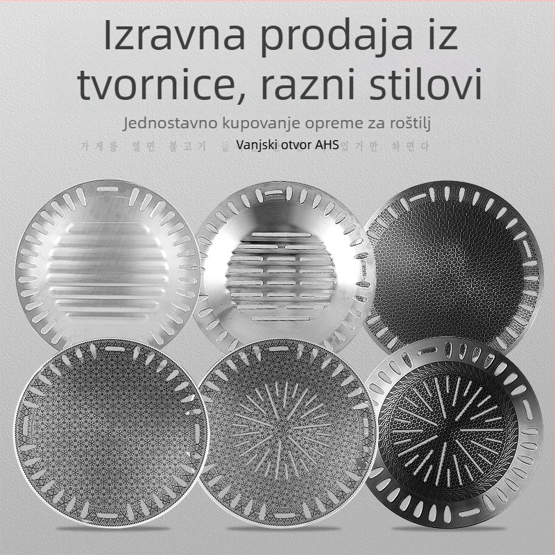 Korejskog stila ploča od nehrđajućeg čelika za roštilj s Maifan kamenom i nepriijanjajućom površinom, okrugli roštnik za ugljen, podrijetlo Zhejiang