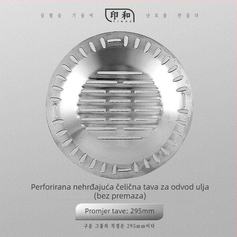 Korejskog stila ploča od nehrđajućeg čelika za roštilj s Maifan kamenom i nepriijanjajućom površinom, okrugli roštnik za ugljen, podrijetlo Zhejiang