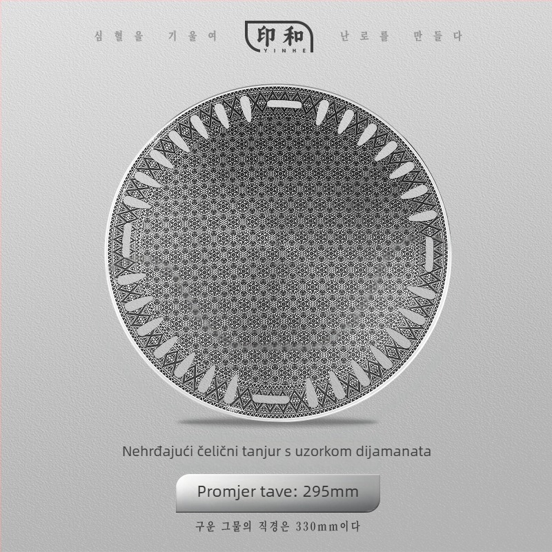 Korejskog stila ploča od nehrđajućeg čelika za roštilj s Maifan kamenom i nepriijanjajućom površinom, okrugli roštnik za ugljen, podrijetlo Zhejiang