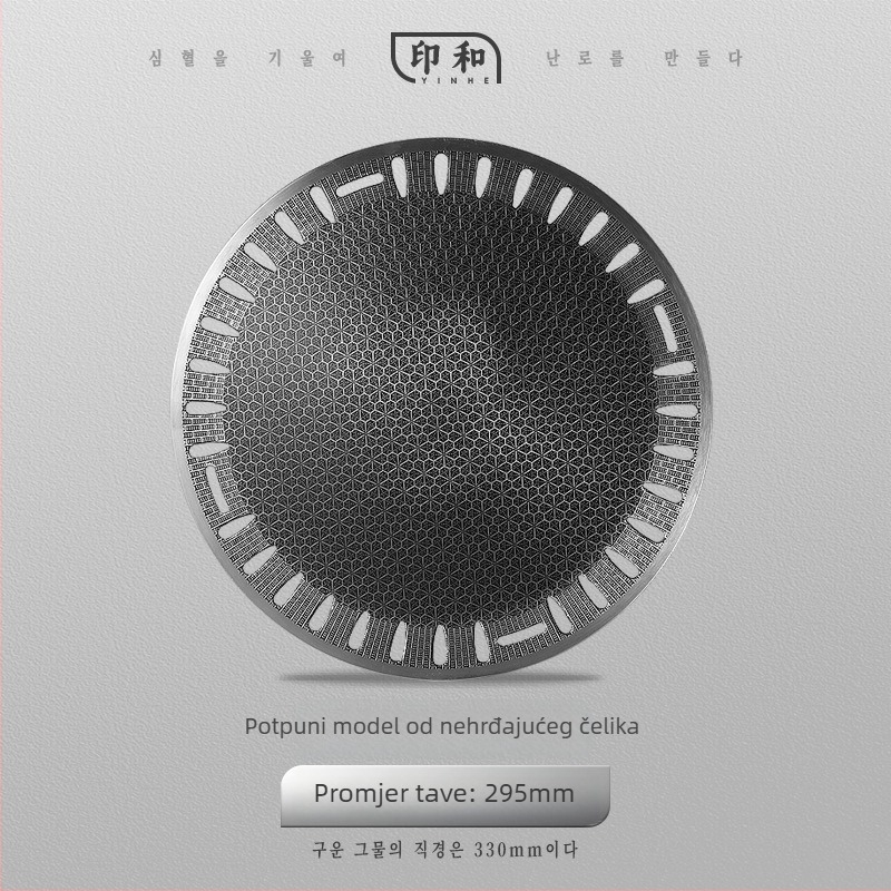 Korejskog stila ploča od nehrđajućeg čelika za roštilj s Maifan kamenom i nepriijanjajućom površinom, okrugli roštnik za ugljen, podrijetlo Zhejiang