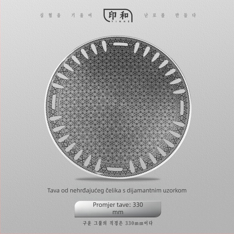 Korejskog stila ploča od nehrđajućeg čelika za roštilj s Maifan kamenom i nepriijanjajućom površinom, okrugli roštnik za ugljen, podrijetlo Zhejiang