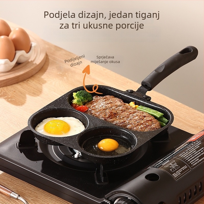 Ljevani čelični tiganj s tri u jednu funkciju, korejskog stila, neprijanjajući, model 001