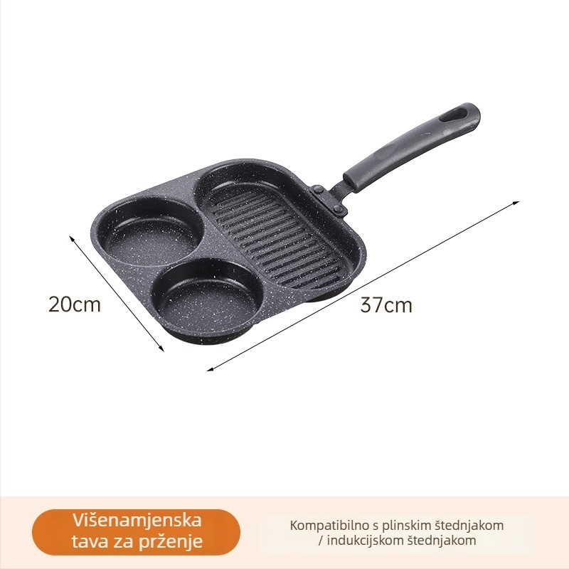 Ljevani čelični tiganj s tri u jednu funkciju, korejskog stila, neprijanjajući, model 001