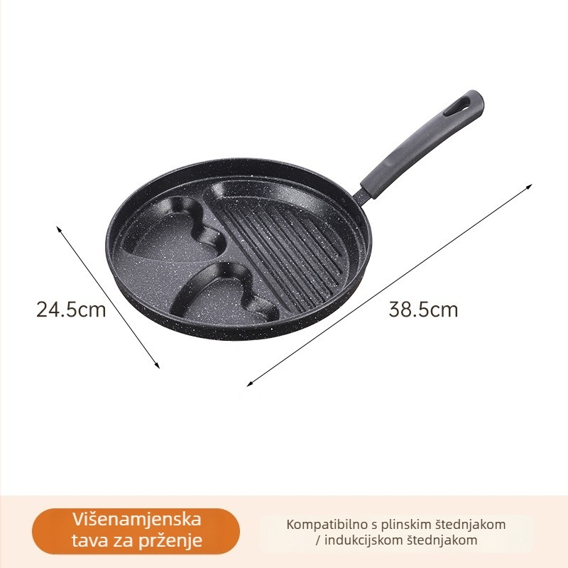 Ljevani čelični tiganj s tri u jednu funkciju, korejskog stila, neprijanjajući, model 001