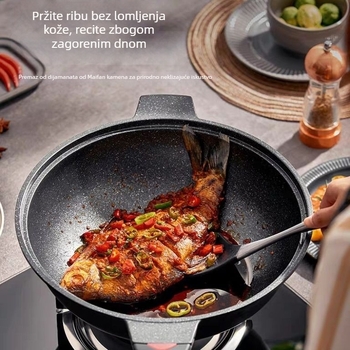 Wok od Maifan kamena, neprianjajući premaz plazmom, višeslojno dno, kompatibilan s plinskim i indukcijskim štednjakom