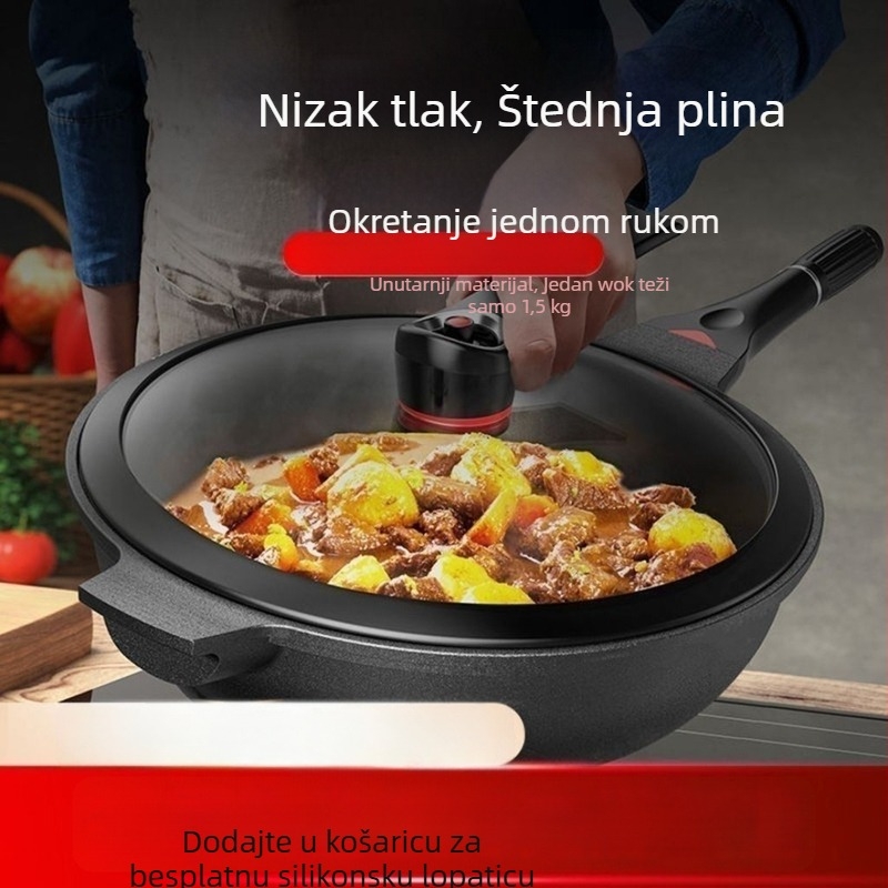 Wok od Maifan kamena, neprianjajući premaz plazmom, višeslojno dno, kompatibilan s plinskim i indukcijskim štednjakom