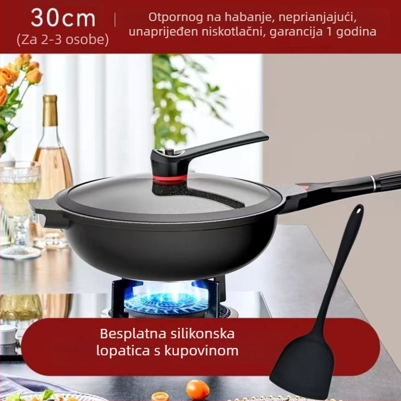 Wok od Maifan kamena, neprianjajući premaz plazmom, višeslojno dno, kompatibilan s plinskim i indukcijskim štednjakom