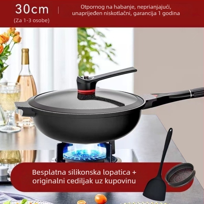 Wok od Maifan kamena, neprianjajući premaz plazmom, višeslojno dno, kompatibilan s plinskim i indukcijskim štednjakom
